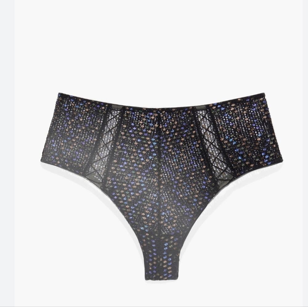 NWT Savage X Fenty Disco Lace Up High Waist Cheeky Panty Iridescent Black 2X
